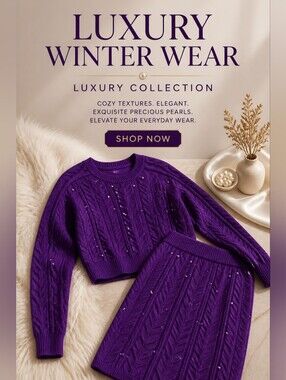 Women's Cable Knit Mini Skirt with Polished Purple Pearls